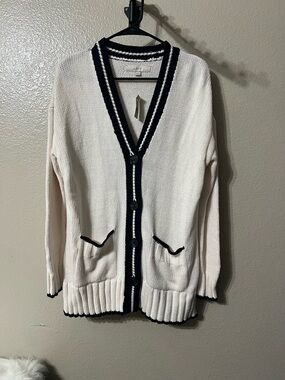 LOFT Cream Cardigan with Navy Trim